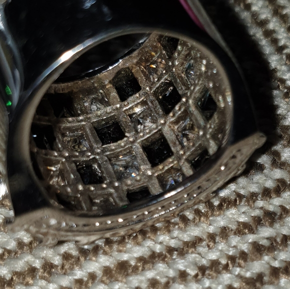 Statement Cocktail Ring. Checkerboard Black and Clear Stones. Apx. Size 5.5 - Picture 7 of 13